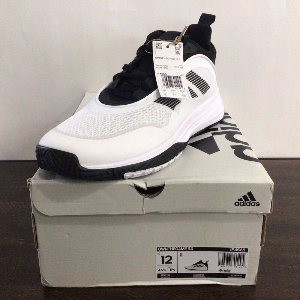 Adidas Own The Game 3 Mens Basketball Sneaker White Black Size 12 New High Top